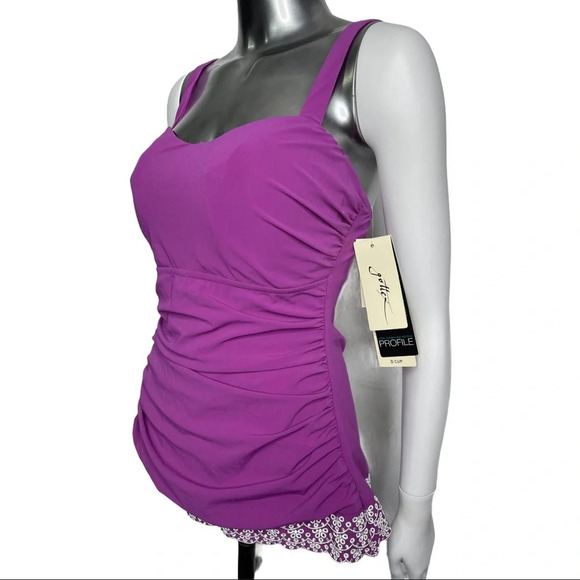 Gottex Tankini Purple Tankini Ruched Sides 34E - Picture 4 of 4